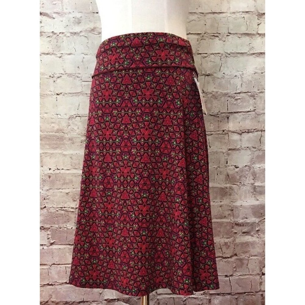 LuLaRoe AZURE A Line Skirt XS Red Black Pink Green Geometric Triangle Aztec NEW